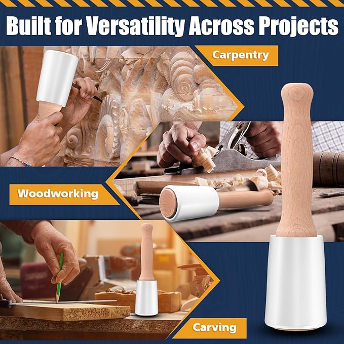 Lothee 15oz Wood Carving Mallet with Urethane Head, Wooden Handle Chisel Hammer for Woodworking, Joinery, Sculpting, Carving Tools, Durable Non-Marring Mallet for Craftsmen