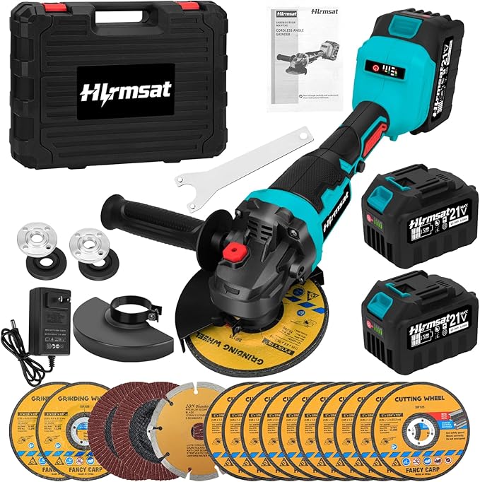 Cordless Angle Grinder 5-Inch,21V Brushless Power Grinder Tool with 2x6.0Ah Battery & Charger,10000RPM Variable Speed Amoladora Angular,Esmeriladora for Metal Cutting,Grinding,Polishing