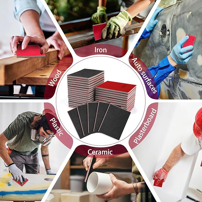 27 Pcs Sanding Sponge Pads 180 Grit, Wet Dry Washable Foam Sanding Block, Abrasive Sand Paper, Reusable Sanding Paper for Hand Sanders, Wood, Metal, Auto, Drywall, Furniture Polishing