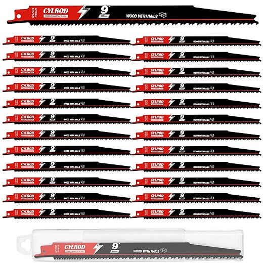 25 Pack 9 in 6/12TPI Reciprocating Saw Blades for Sawzall Blades Nail-Embedded Wood Cutting,M42 Steel Cobalt Bi-Metal Blades Replace for Milwaukee for Dewalt for Diablo for Sawzall Blade