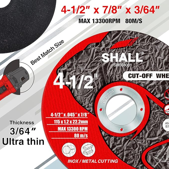 SHALL 25-Pack Cut Off Wheels 4 1/2 x 7/8 Inch, Cutting Wheel with Pouch for Angle Grinder, 4.5??Metal & Stainless Steel Fast Cutting Disc, Grinder Wheel for General Purpose Metal Cutting