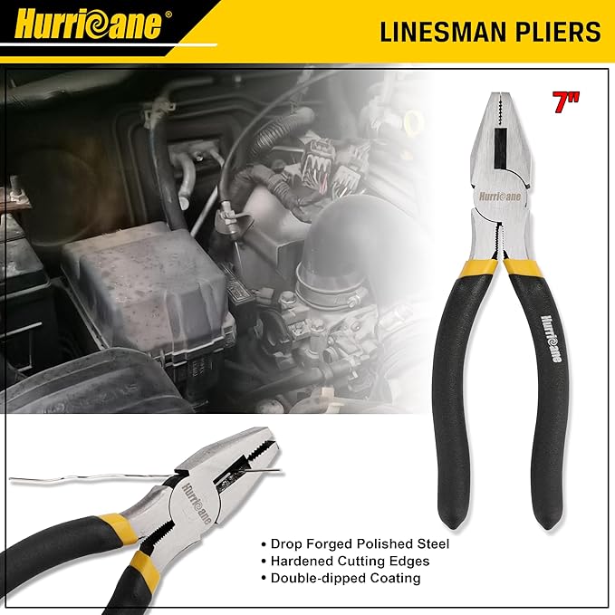 HURRICANE 7 Pieces Pliers Set, 8 inch Groove Joint Pliers, 8 inch Slip Joint, 7?섃?Linesman, 6?섃?Slip Joint, 6?섃?Diagonal, 6?섃?Long Nose, Mini Long Nose, for DIY & Home Use