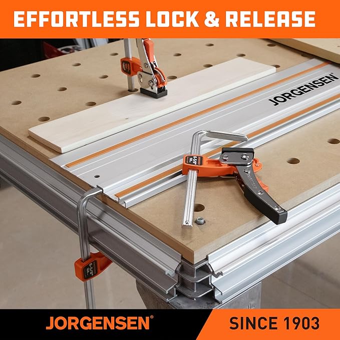 Jorgensen 6-5/8" Ratcheting Table Clamp, Quick Release Track Saw Clamp, Guide Rail Clamps for MFT Table and Guide Rail System, 2-7/8" Throat Depth, 400lbs Load Limit