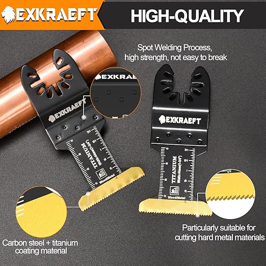 100PCS Curved-Edge Multitool Blades, Titanium Oscillating Tool Blade for Metal, Wood, Plastic, Professional Universal Oscillating Saw Blades Fit Dewalt Milwaukee Ryobi Rockwell Fein