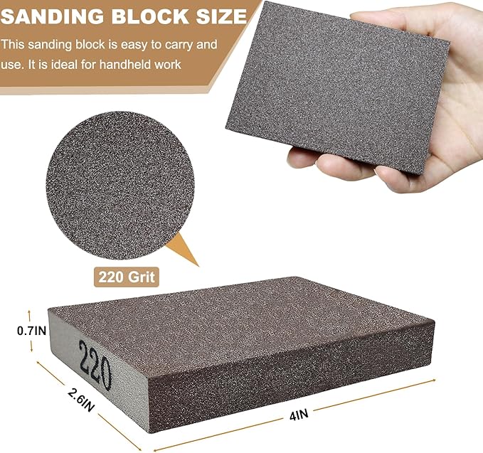 6 Pack 220 Grit Hand Sanding Block, Washable and Reusable Sanding Sponge Great for Pot Brush Pan Brush Sponge Brush Glasses Sanding Wood Sanding Metal Sanding (220 Grit)