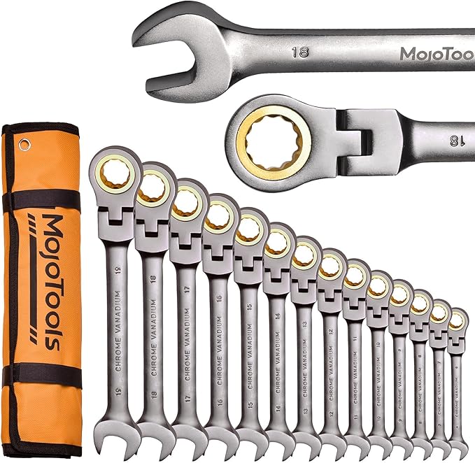 23-Piece Flex-Head Ratcheting Combination Wrench Set-Includes 14PCS Metric 6-19mm Ratchet Combination Wrenches Set,9PCS Allen Wrenches-72-Teeth,Cr-V Constructed,Nickel Plated,Organizer Bag