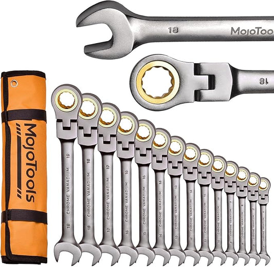 23-Piece Flex-Head Ratcheting Combination Wrench Set-Includes 14PCS Metric 6-19mm Ratchet Combination Wrenches Set,9PCS Allen Wrenches-72-Teeth,Cr-V Constructed,Nickel Plated,Organizer Bag