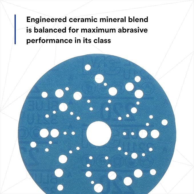 Hookit 3M Blue Abrasive Disc Multi-Hole, 36162, 5 in, 220 Grade, 50 Discs per Carton