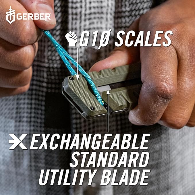 Gerber Gear Prybrid Utility EDC Multitool Pocket Utility Knife - Razor Knife with Retractable Hobby Blade and Pry Bar - Green with Clip