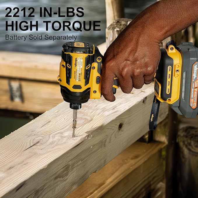 1/4-Inch Impact Driver Compatible with Dewalt 20V 60V Max Battery (Tool Only), 2212 in-lbs Torque, 4-Speed, Brushless Motor, LED Light