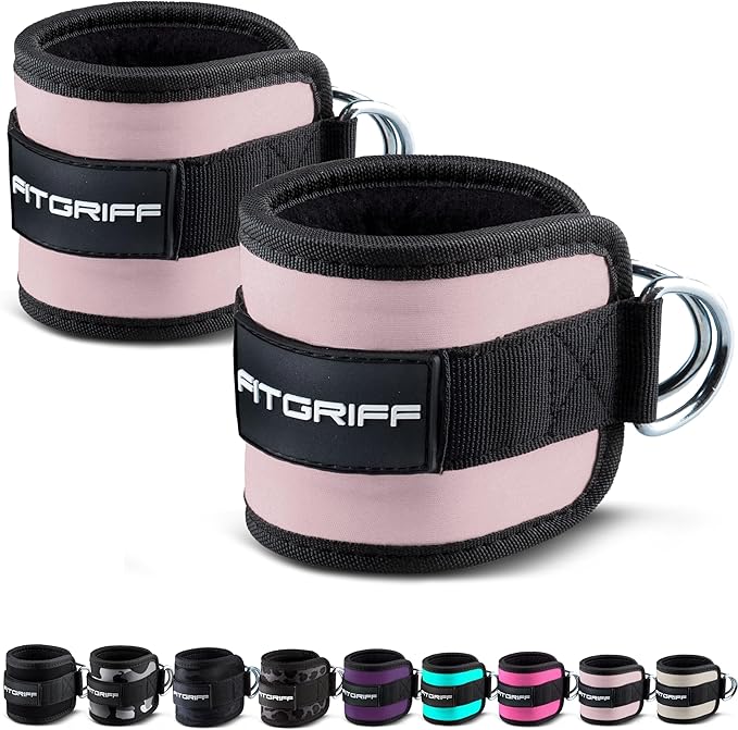 Fitgriff짰 Ankle Straps V1 for Cable Machine (2 Pieces) - Gym Workout Equipment - Leg Pulley Attachment, Kickback Straps