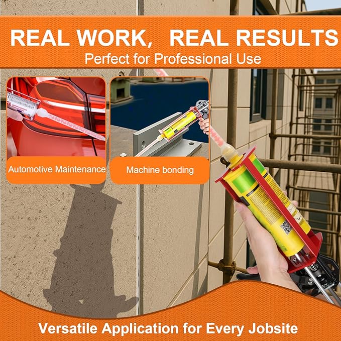 Epoxy Gun Dual Component 400ml ??Manual 1:1 & 2:1 Ratio Adhesive Applicator for Epoxy, Urethane, Acrylic,High-Thrust 2-Part Adhesive Gun for Panel Bonding, Structural & Plastic Repair,Orange