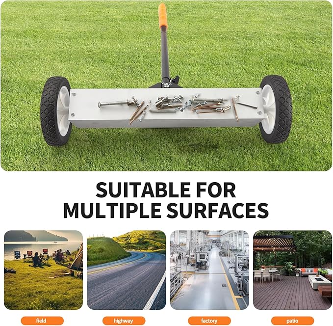 HARDK 18'' Heavy-Duty Rolling Magnetic Sweeper with Wheels, Telescoping Handle,Large Push-Type Magnet Pickup Sweeper with release - 35Lbs for Workshop, Yard, Lawn, Garage, Floor, Nails,Screws