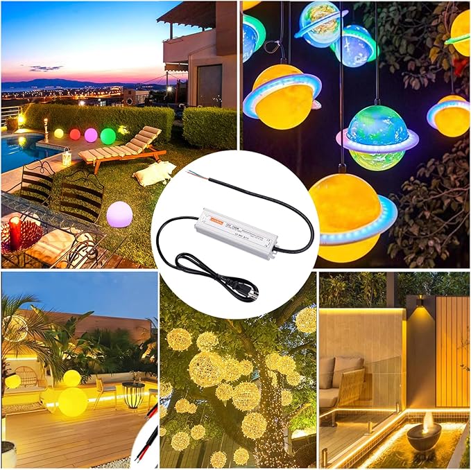LED Driver 12V150W Waterproof Switching Power Supply AC90-130V to DC 12V12.5A Low-Voltage Transformer IP67 Converter Suitable for Indoor Outdoor LED Strip Lights and 12V DC Devices