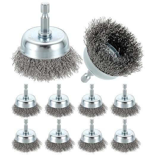 Wire Brush for Drill (2"/50mm) 10Pack, Crimping Steel Wire 0.012" (Carbon Steel) Wire Brush Drill Attachment with 1/4" Hex Shank - for Rust, Cleaning, Deburring on Cast Iron