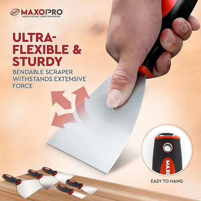 Professional Putty Knife Set Stainless Steel ??5Pcs Durable Putty Knife Scrapers for Drywall Spackle, Filing, Paint Scraping ??Puddy Knife Wall Repair Kit with Ergonomic Non-Slip Handle
