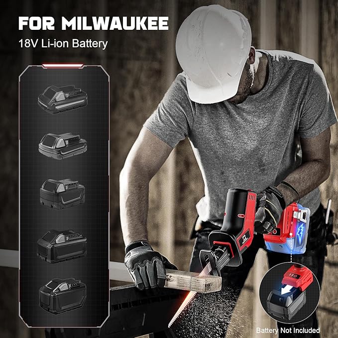 Cordless Brushless Reciprocating Saw, Compatible with Milwaukee 18V Batteries, Tool-Free Blade Change, Includes 4 Saw Blades for Wood, Metal & PVC Cutting (Battery Not Included)