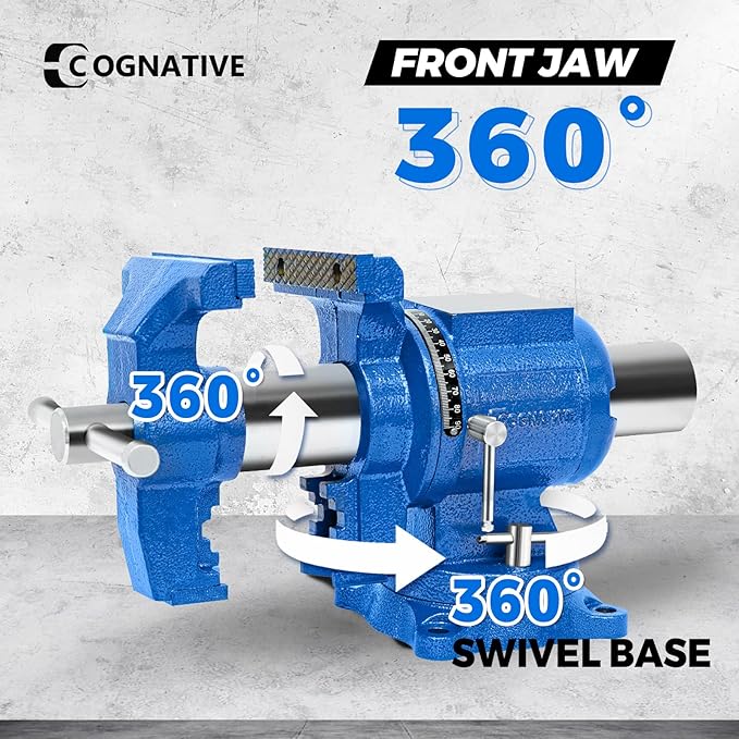 COGNATIVE 5-Inch Heavy Duty Bench Vise Ductile Iron Bench Vise 360째 Multi-Purpose Bench Vice with Anvil, Clamp force 4000KG, Blue