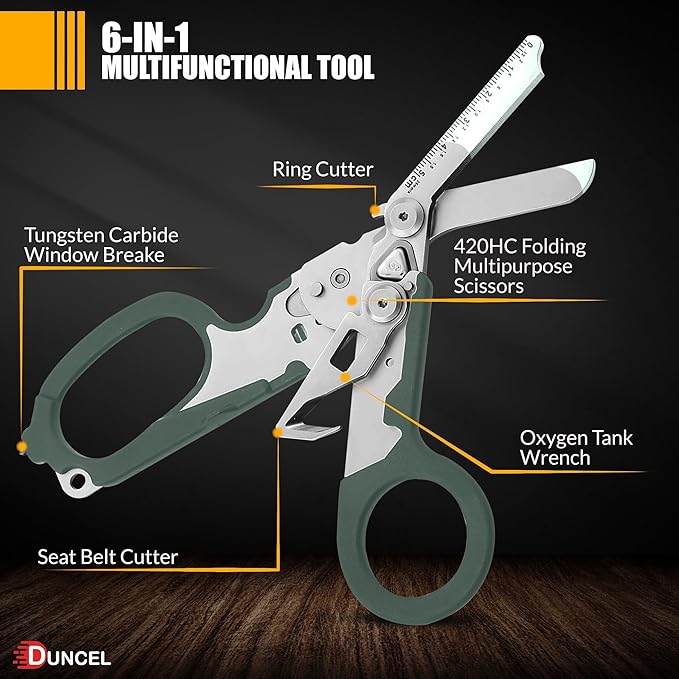 Pro 6-in-1 Multifunctional Trauma Shears Foldable - Stainless Steel Medical Scissors for Nurses - Raptor Trauma Shears with Glass Breaker - Surgical EMT Scissors for Nursing Students & Doctors