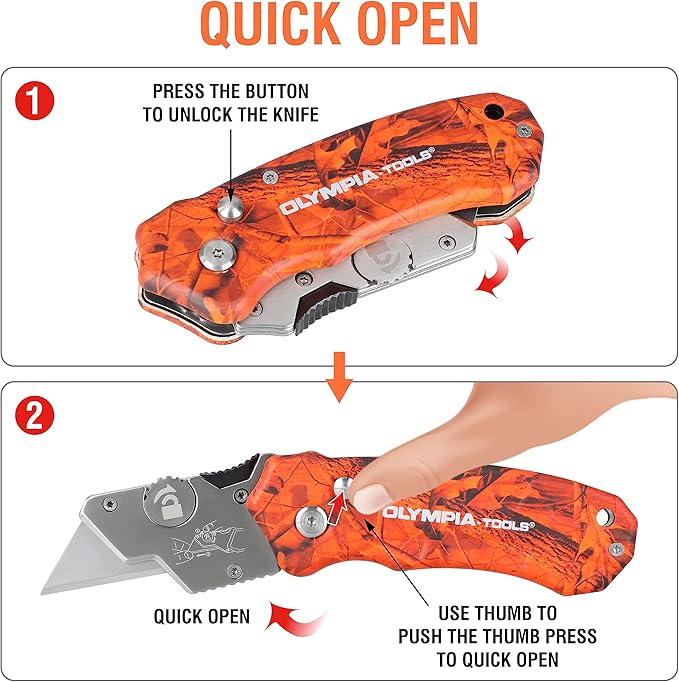 Olympia Tools Design Folding Utility Knife, Orange Camo