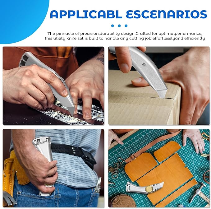 6 Pcs Silver Fixed Blade Roofing Knife Utility Knife with 3 functions for 6 blades Box Cutter with Holster Belt Clip Roofing Tools for Carpet, Outdoor Indoor Construction Marking