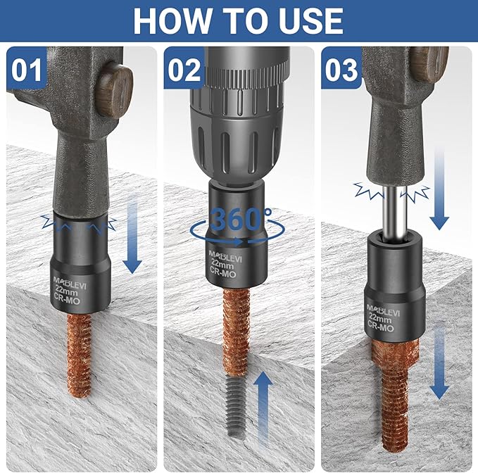 MABLEVI 13 PCS Bolt Extractor Set, 1/2" Drive Impact Lug Nut Remover Socket Tool with Center Punch Bar for Damaged, Frozen, Studs, Rusted, Rounded-Off Bolts & Screws