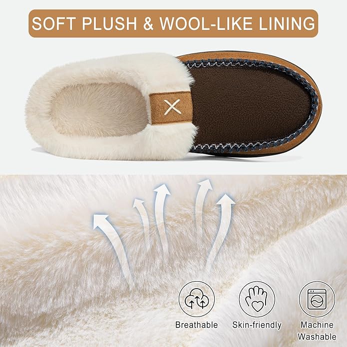 Homitem Mens Slippers Moccasins Memory Foam Fuzzy Slippers for Men Wool-Like Plush Fleece Lined House Shoes Indoor Outdoor Anti-Skid Rubber Sole Home Bedroom
