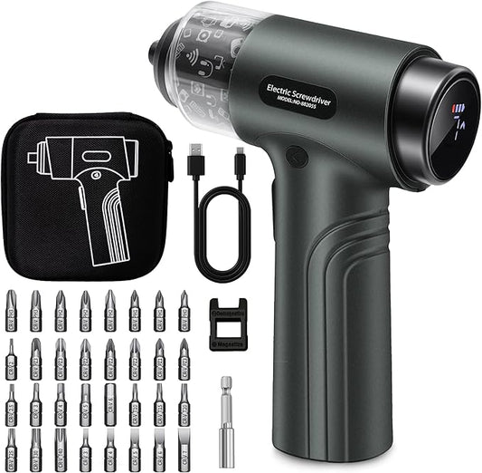 Cordless Electric Screwdriver Set with 32 Bits, Digital Screen, LED Light, 7 Torque Settings, 2500mAh Rechargeable Battery, 1/4'' Hex, Mini Electric Tool Kit for Home, Furniture, Electronic Repair