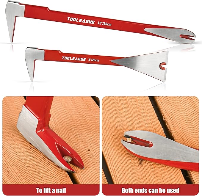 TOOLEAGUE 4 Pcs Pry Bar Set, 12" & 8" Cats Paw Nail Puller,10" Flat Claw Pry Bar,8-inch End Cutting Plier,Utility Wonder Crowbar,Woodworking Tools for Prying, Scraping, Lifting, Pulling