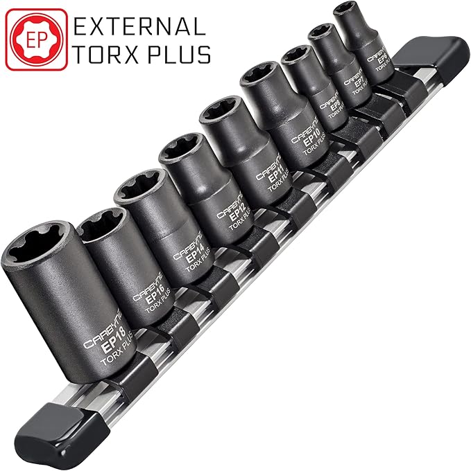 CARBYNE 9-Piece External Torx Plus (eTorx Plus, aka 6 Lobe, Female Torx Plus) Socket Set, E6 to E18 | CrV Steel, 1/4, 3/8, & 1/2 inch Drive ??From a Family-Run Tool Company Based in the U.S.A.