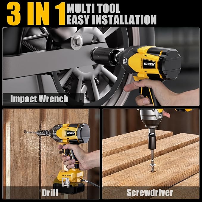 Impact Wrench Compatible with De-Walt 20V Battery: 1/2 Inch Hog Ring Impact Driver High Torque - 600 Ft-lbs Cordless Impact Gun - Brushless Motor with LED Light And Blet Clip - Tool Only