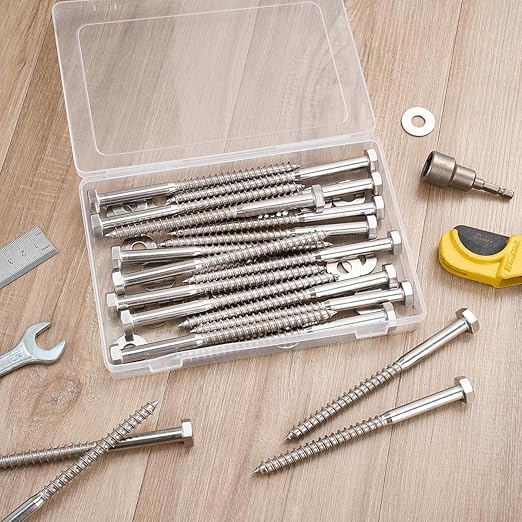 20 Pcs M10x6 Inch Lag Bolts 304 Stainless Steel 18-8 Heavy Duty Lag Screws for High Strength Large Wooden Structure Fixing Grape Trellises Heavy Duty Outdoor Frames
