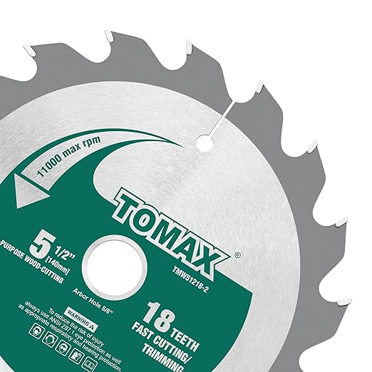 TOMAX 2 Pack 5-1/2 Inch 18 Tooth ATB Fast Cutting and Trimming Saw Blade, Cordless Trim Saw Blade with 5/8-Inch Arbor (1/2-Inch and 10-mm Reducer Bushings Include)