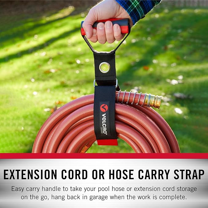 VELCRO Brand VEL-30897-USA Heavy Duty Carry Strap with Handle Holds 100 Pounds | Garden Hose Storage, Transport or Hang Extension Cords, Ropes or Chains |, Large, Wraps 7.5 Inch Diameter, Black