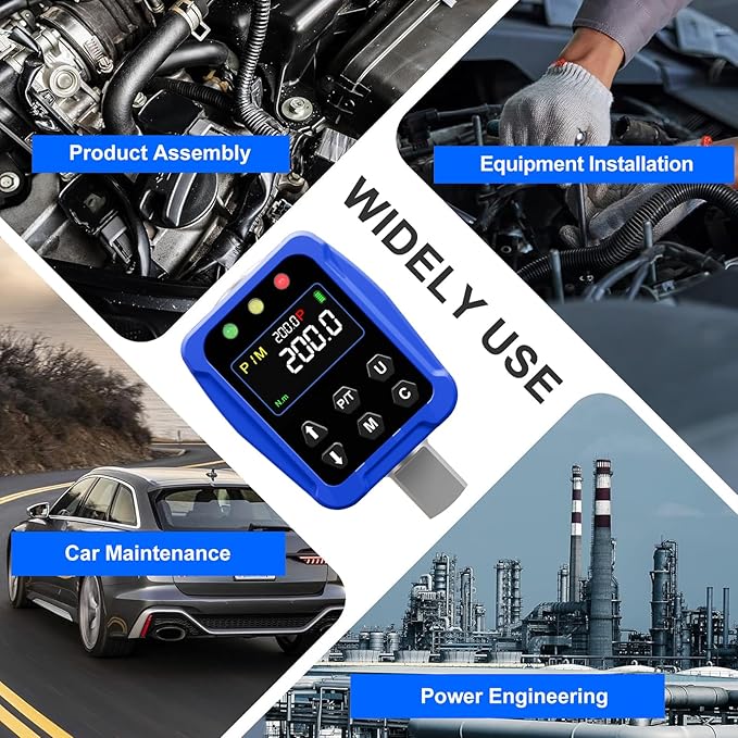 Digital Torque Adapter 1/2" Drive 7.3-147.5 Ft-lb / 10-200 Nm, Electronic Torque Wrench Converter with LCD Display 짹2% Accuracy, 1/4??& 3/8??Adapters for Car & Motorcycle Maintenance DIY Use