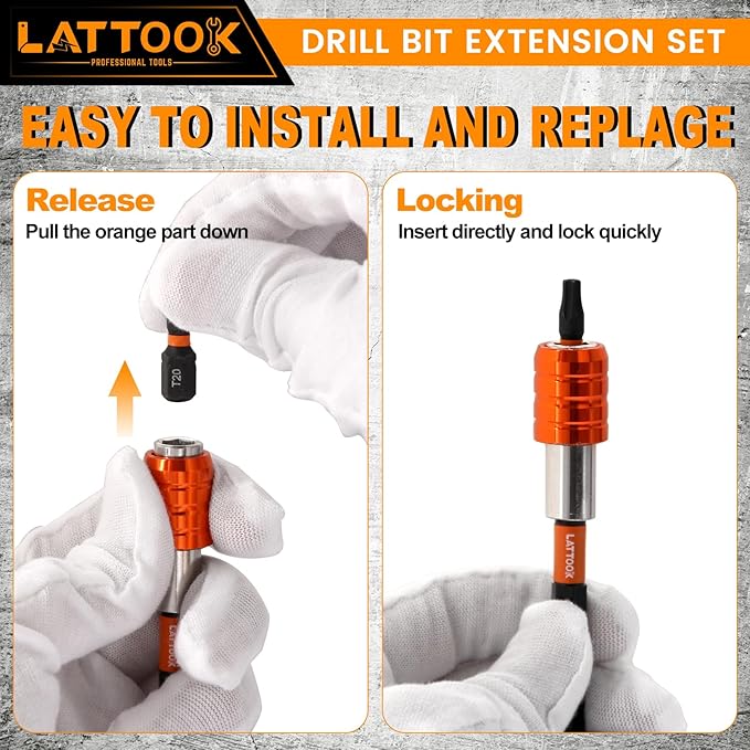 Drill Bit Extension Set, LATTOOK 4-Pieces 2-3/8", 4", 6", 12'' Long Magnetic Drill Screwdriver Bit Holder Extender, 1/4 Inch Hex Quick Release Bit Holder for Drill Bits