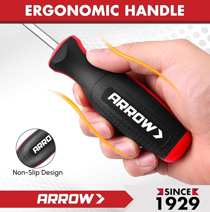 ARROW 11-Piece Magnetic Screwdriver Set, Cr-V Steel Screw driver Set with Magnetizer/Demagnetizer, 2 PCS Precision Screwdriver, Non-Slip Grip, Magnetic Phillips & Flathead Tips, for Home Improvement