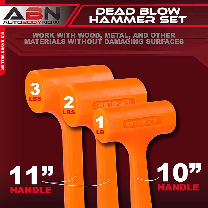 ABN Dead Blow Hammer 3-Piece Set – 1, 2, and 3 lb Pound – Unicast Mallets with Non-Marring Rubber Coating