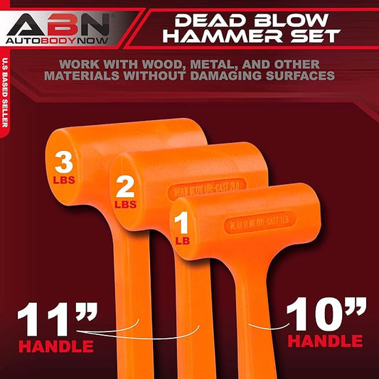 ABN Dead Blow Hammer 3-Piece Set – 1, 2, and 3 lb Pound – Unicast Mallets with Non-Marring Rubber Coating