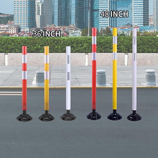 8 Pack Traffic Delineator Posts – High Visibility Reflective Safety Cones with Spring Base for Roadway, Parking, Garage, Construction Zones (Yellow, 48 Inch)