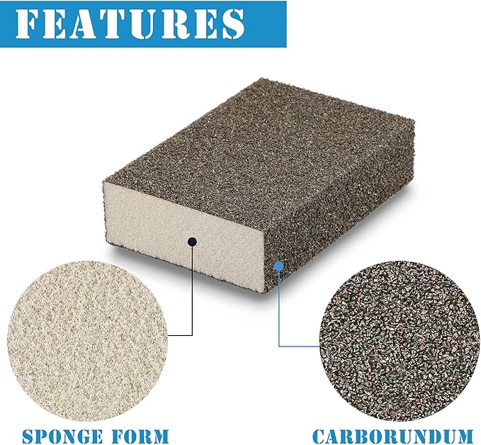 8Pcs 36 Grit Sanding Blocks, Jamiikury Coarse Sanding Sponge Washable and Reusable, Wet Dry Sandpaper Sponge for Wood Metal FurniturePaint and Drywall
