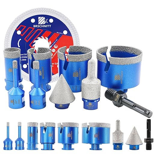 Diamond Core Drill Bit Set - BRSCHNITT Tile Hole Saw Kit 1/4" 5/16" 1" 1-3/8"2" 2-1/2" & 3/8"-1" Finger Bit & 1-3/8"Chamfer Bit for Porcelain Tile Ceramic Marble Granite Diamond Blade