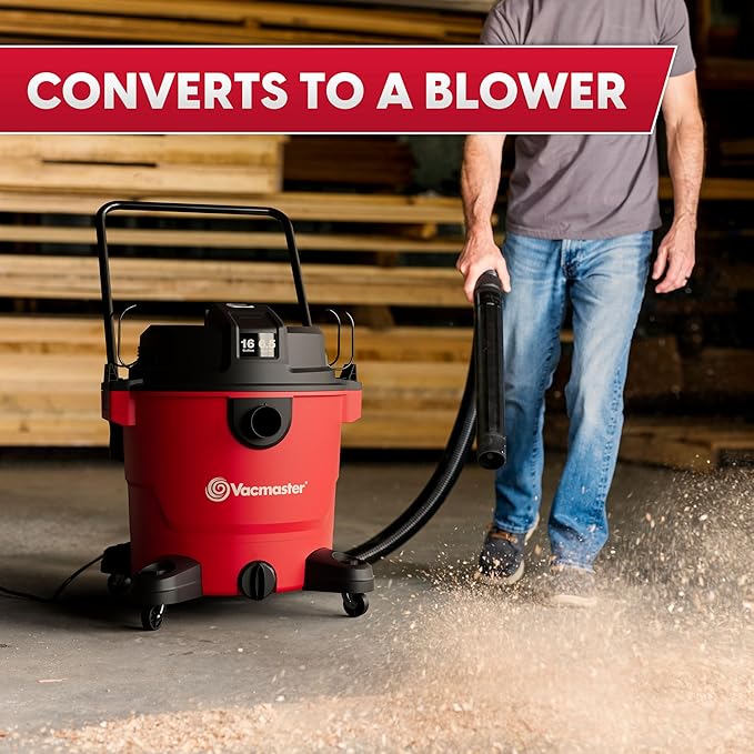 Vacmaster 16-Gallon 6.5 Peak HP??Wet/Dry Vacuum ??VJH1612PF 1101, Red