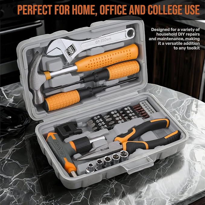 Hi-Spec 30pc Magnetic T-Handle Ratchet Wrench and Screwdriver Set. Small Compact Hand Tool Kit Set with Sockets for Home & Car & Office. Toolkit Starter Repairs in a Portable Tool Box Case