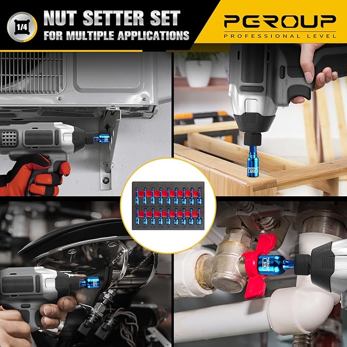 18 PCS Impact Magnetic Nut Driver Set, Metric & SAE Impact Driver Bit Set, 1/4 Inch Hex Shank Drill Socket Set, Nut Driver Set For Impact Drill