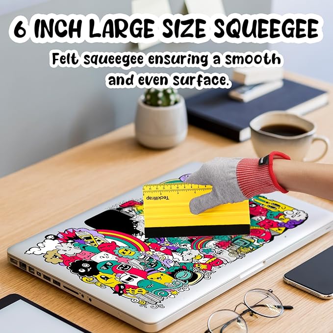 TECKWRAP Squeegee for Vinyl Felt Squeegee Scraper Tool for Decals, Inkjet Sticker Paper, and Wallpaper - 6"x2.9", Scratch-Free Application (Yellow)