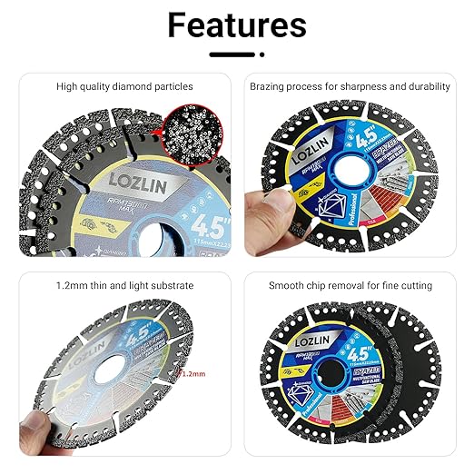 10-Pack 4.5" Diamond Multi-Purpose Saw Blades - Heavy Duty Angle Grinder Discs for Cutting Marble/Quartz/Stone/Tile/Metal/Plastic (Black Teeth, 10)