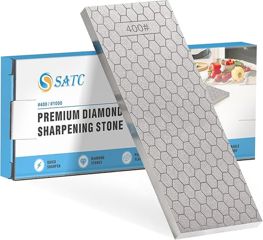 S SATC Diamond Sharpening Stone 2 Side Grit 400/1000 Diamond Plate Honing Stone 8-inch Hone Sharpener White