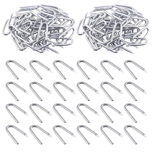 Swpeet 200Pcs 3/4" - 0.09"횞0.79" Steel Wire Staples, Concrete Metal Wire Twisting Fence, Fence Staple Nails, U Shaped Nails for Fencing, Wire Mesh and Woven Fencing