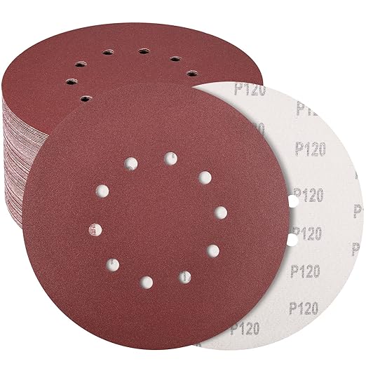 50 Pack 9-Inch 10-Hole Hook-and-Loop Sanding Disc, 120 Grit Aluminum Oxide Drywall Sandpaper for ??" Drywall Sander Pads Ceiling Wood Floor